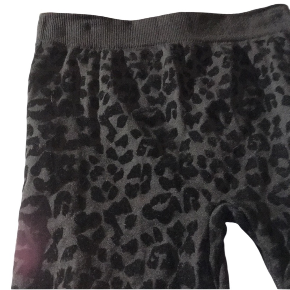 Connection 18 size Lg-XL black fleece lined leopard flocked leggings or tights